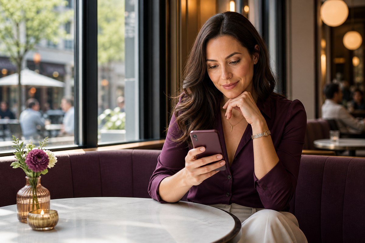 Adult woman reading a profile before writing a first message